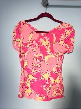 Lilly Pulitzer Leila Short Sleeve Top Hotty Pink Day Size Small